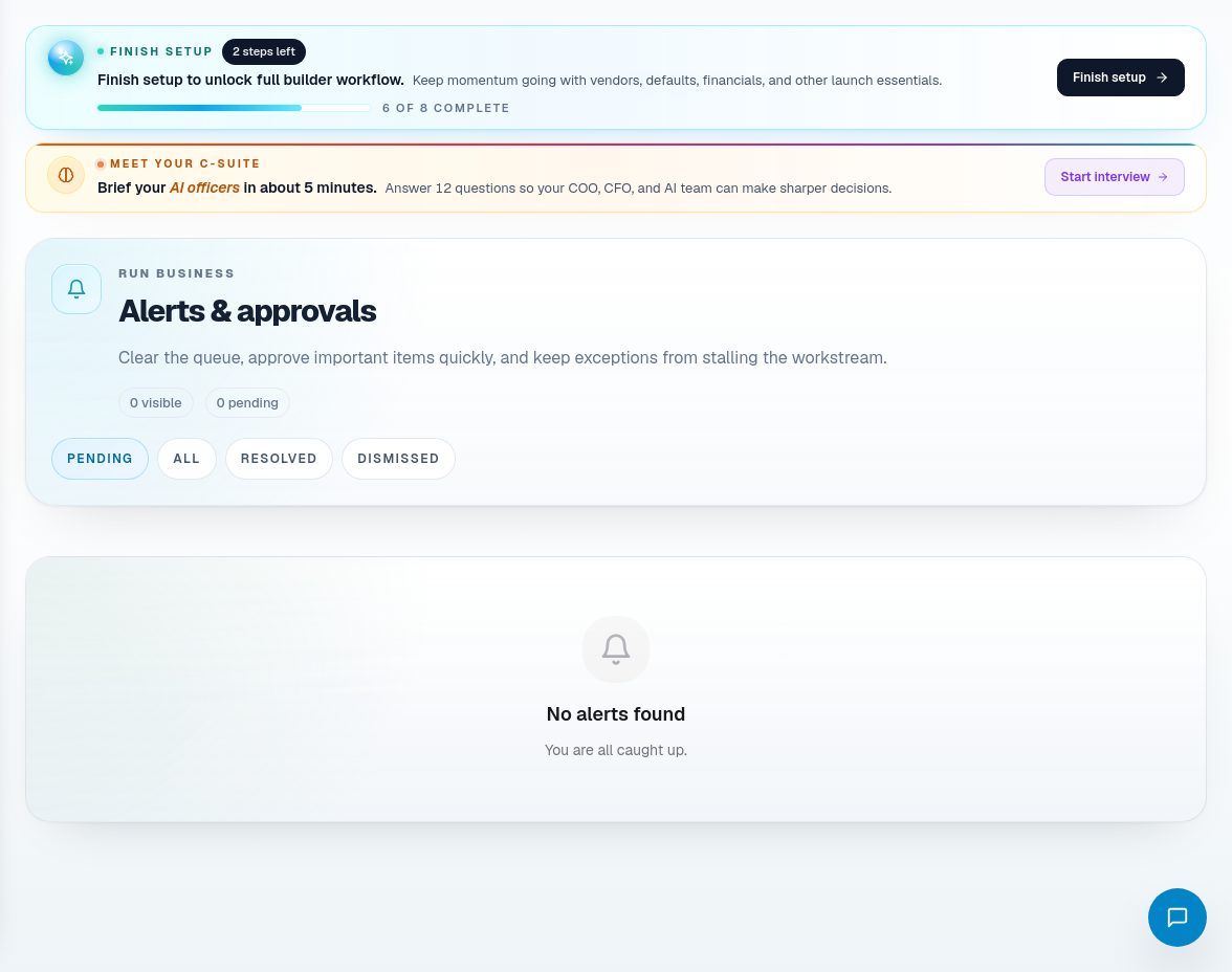 Alerts page showing operational alerts