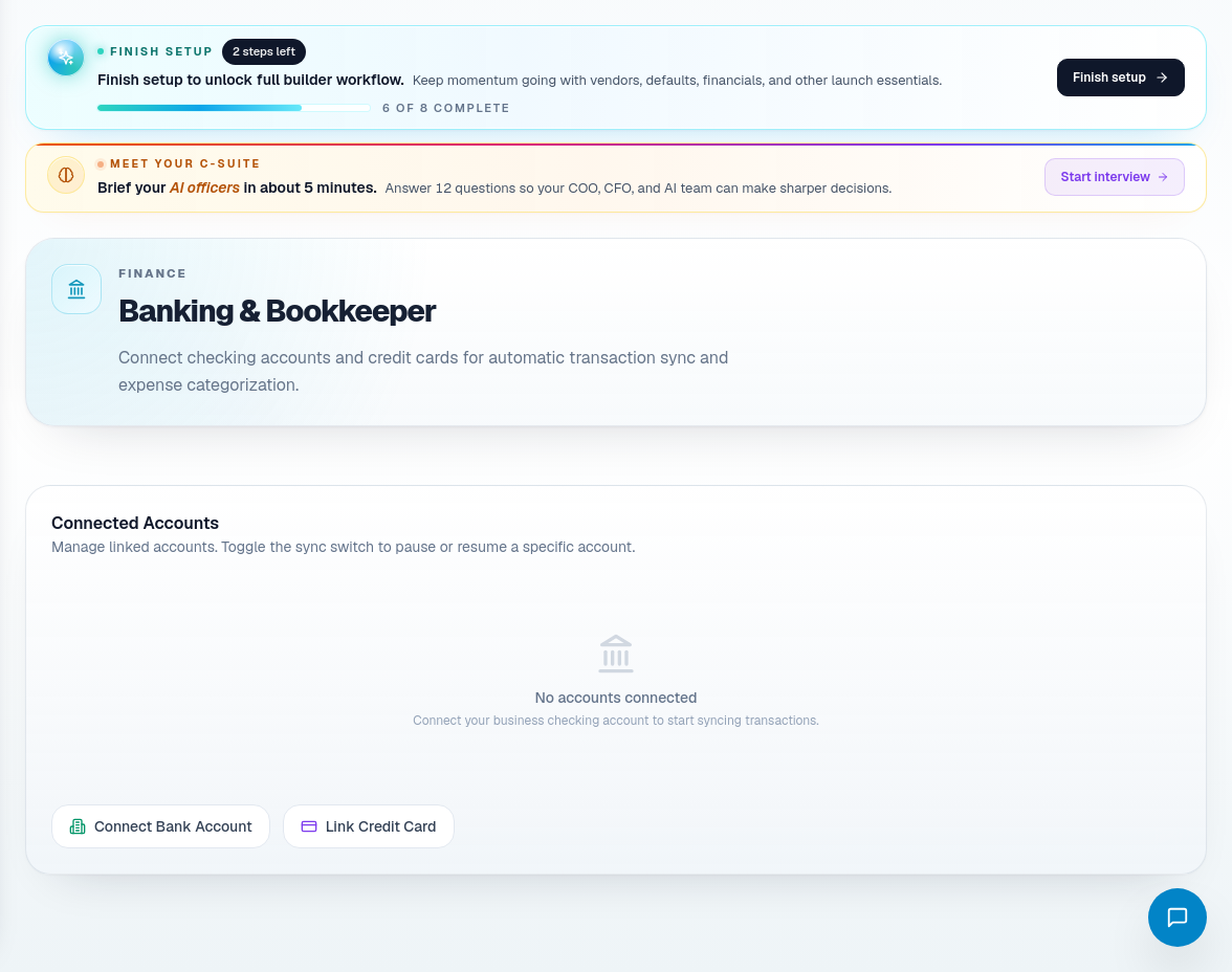Banking settings page showing banking configuration state