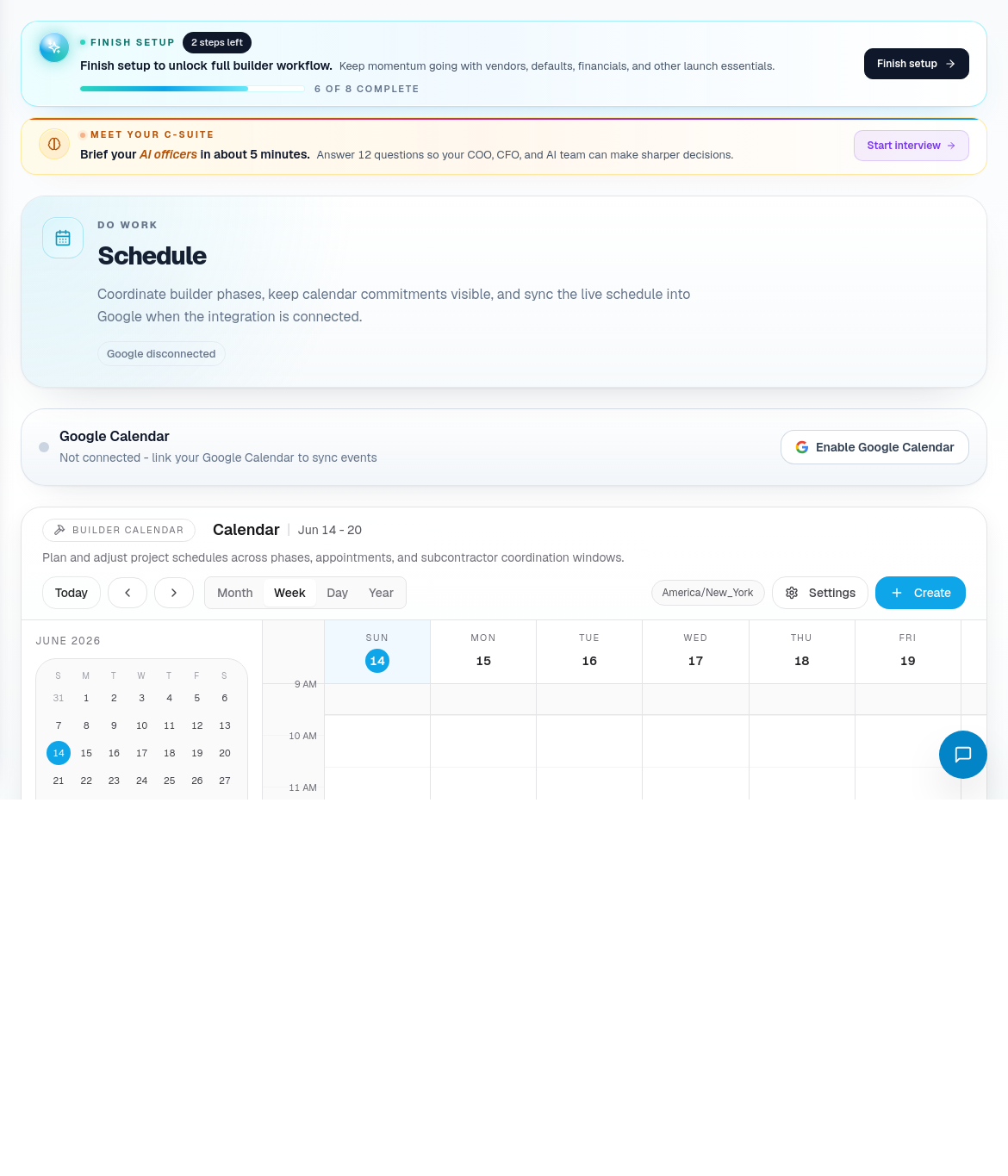 Build Calendar showing project schedule and calendar controls