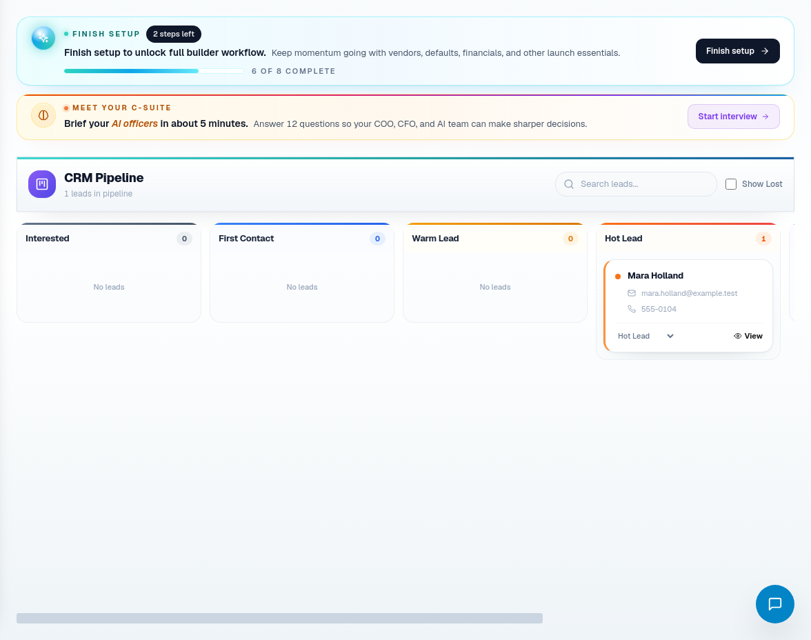 CRM pipeline board showing opportunity columns and cards