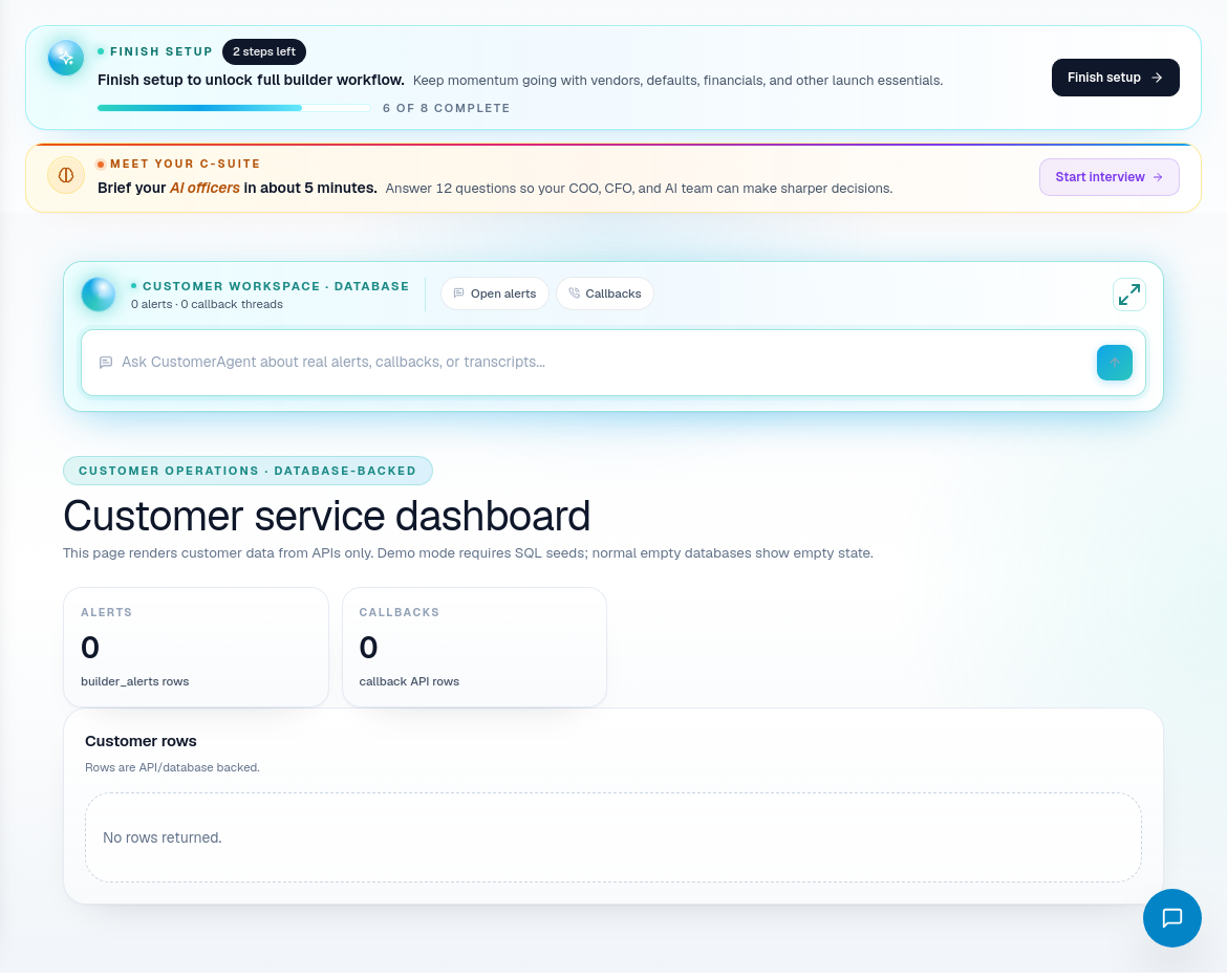 Customer service dashboard showing customer issues and support signals