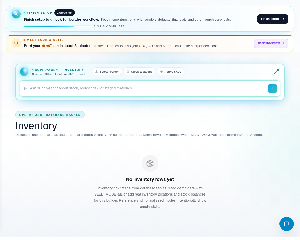Inventory page showing stock and material visibility