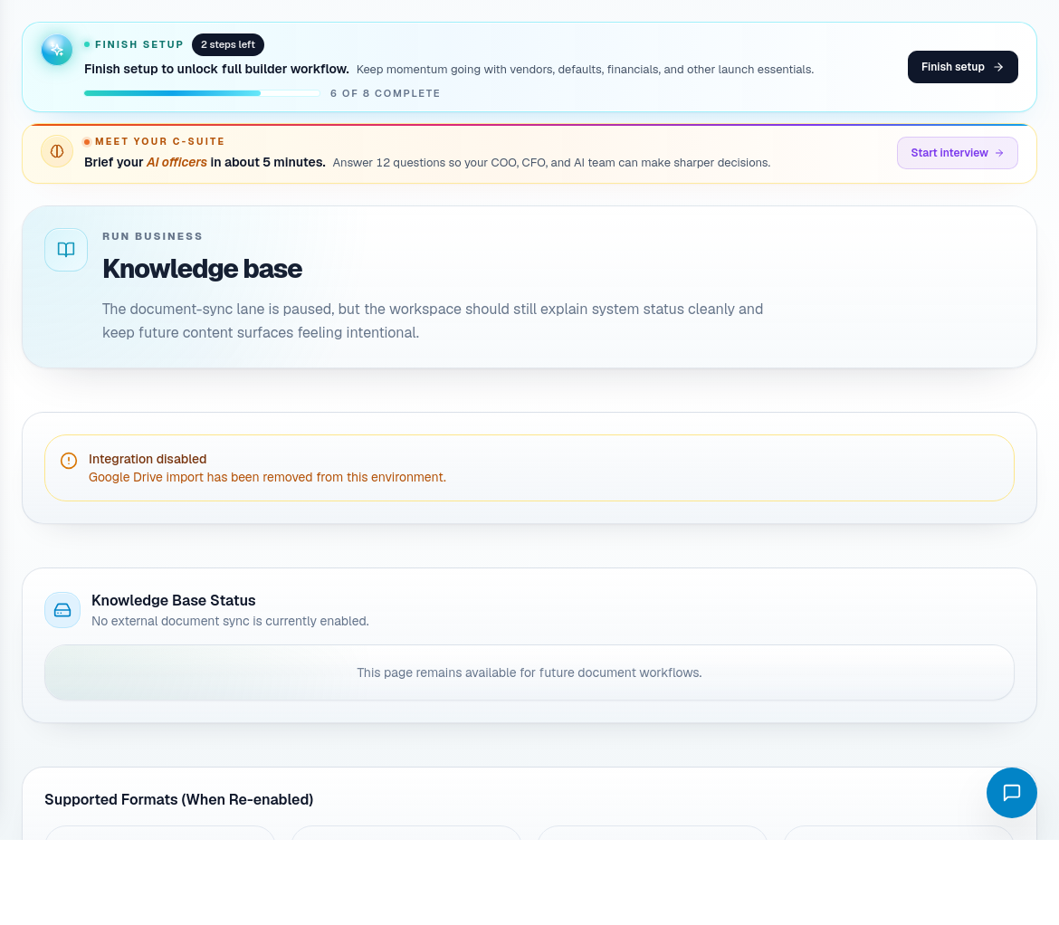 Knowledge Base page showing document and knowledge ingestion areas