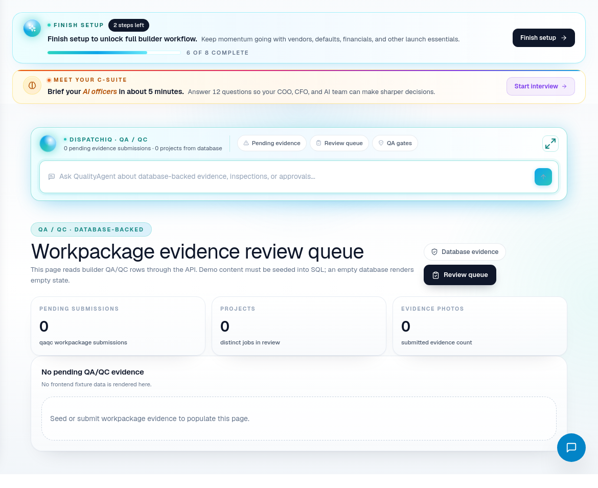 QA/QC page showing workpackage evidence and quality review context