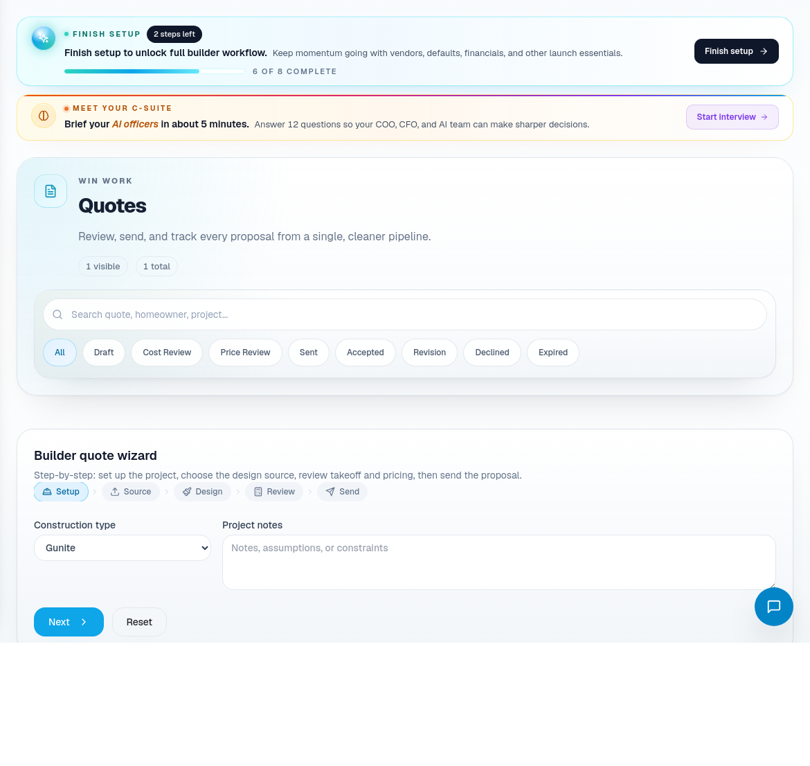 Quotes page showing quote records and quote creation controls