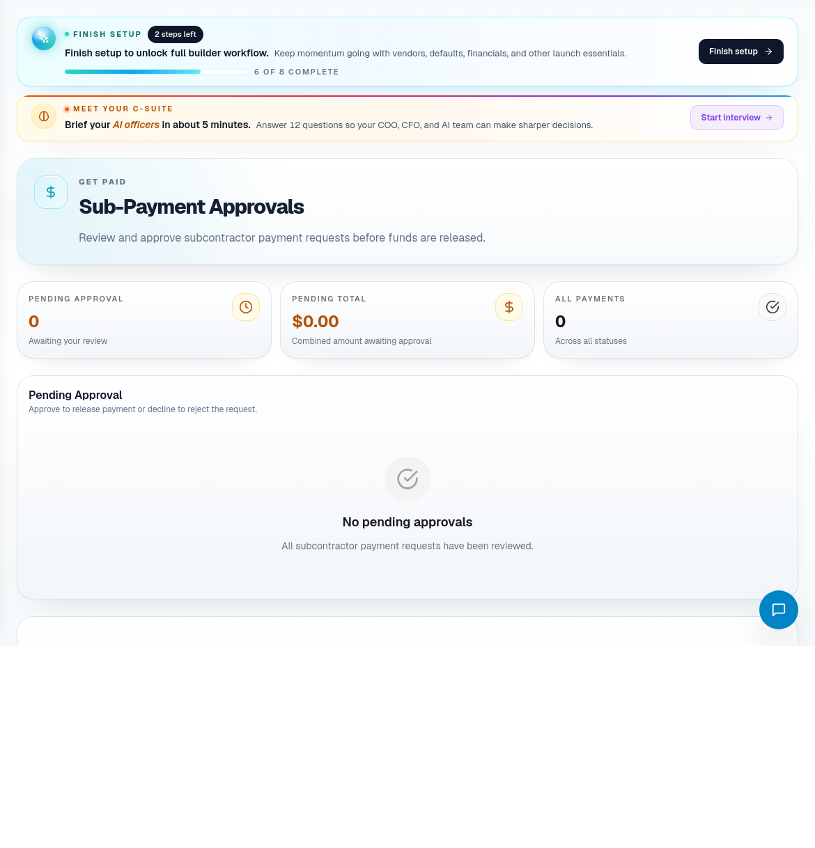 Sub-payment approvals page showing pending payment approvals