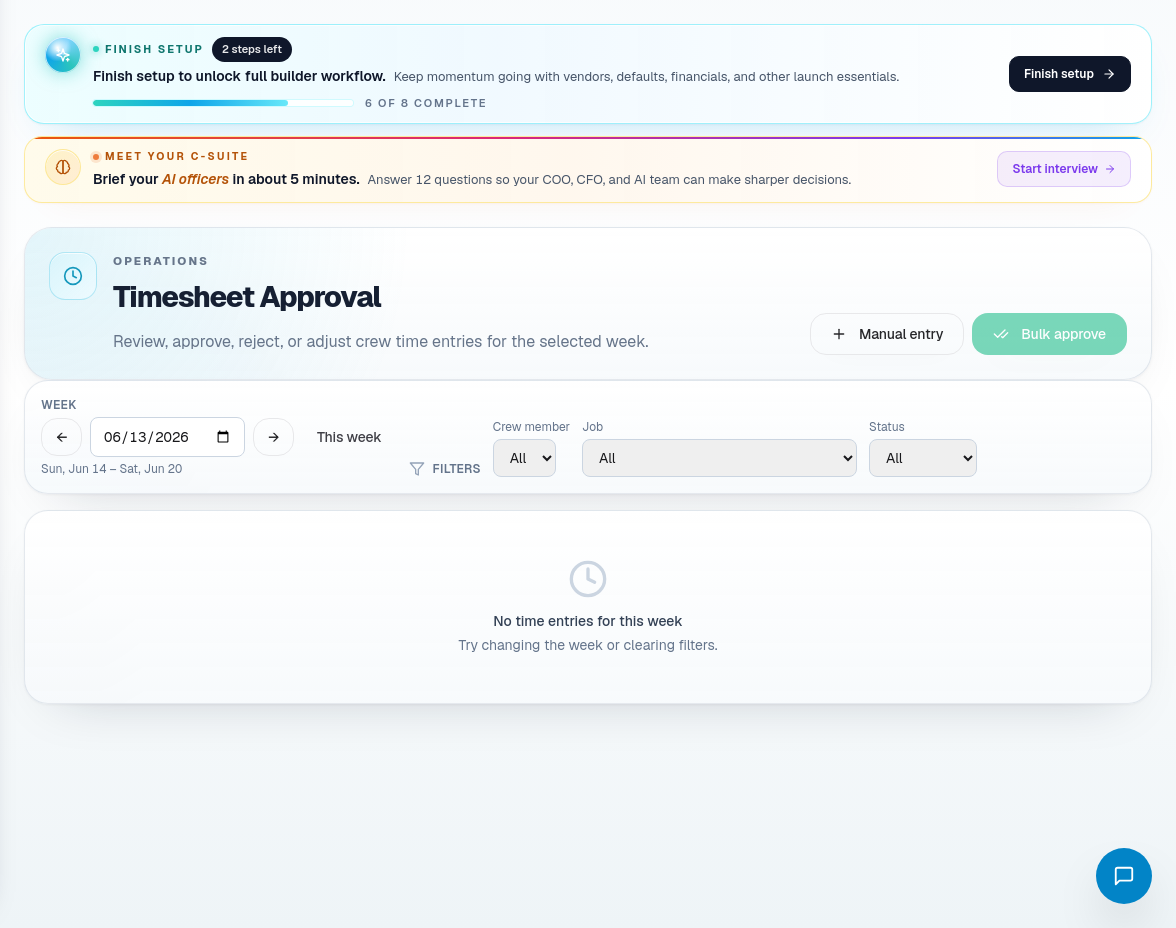 Timesheet approval page showing time entries and approval controls