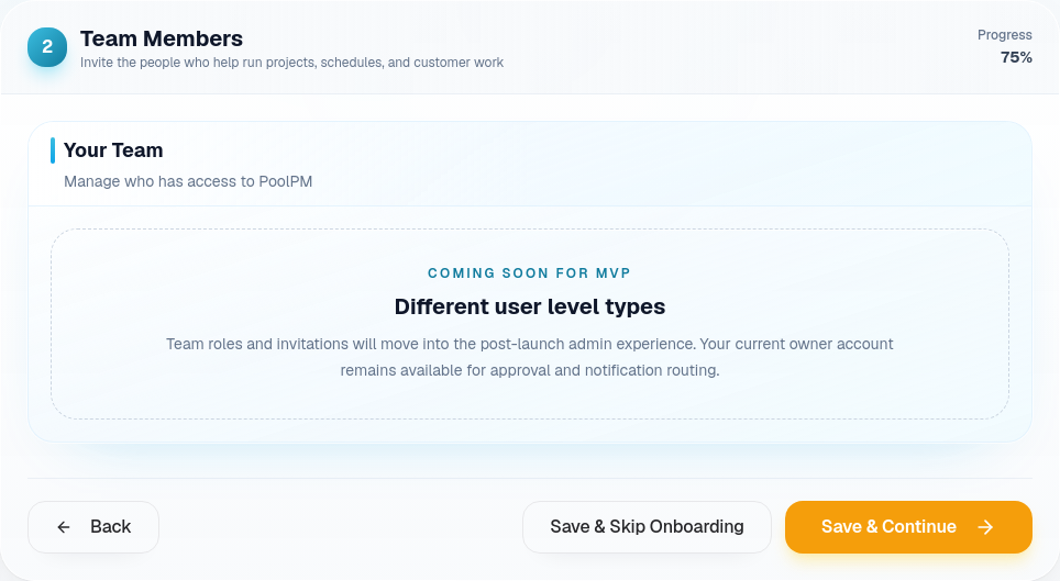 Team Members onboarding section showing the current MVP team access message